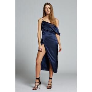 Maurie & Eve Navy‎ Satin One Shoulder Womens Cocktail Dress Size 2